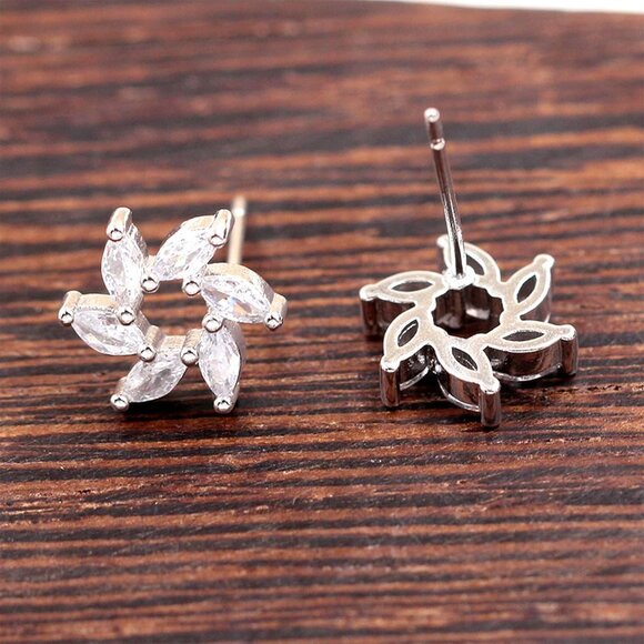Elegant Flower Stud Earrings for Women with Sparkling Cubic Zirconia in Brass, P - Picture 9 of 9